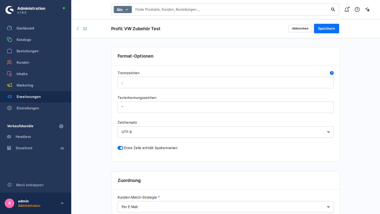 Format-Optionen für CSV