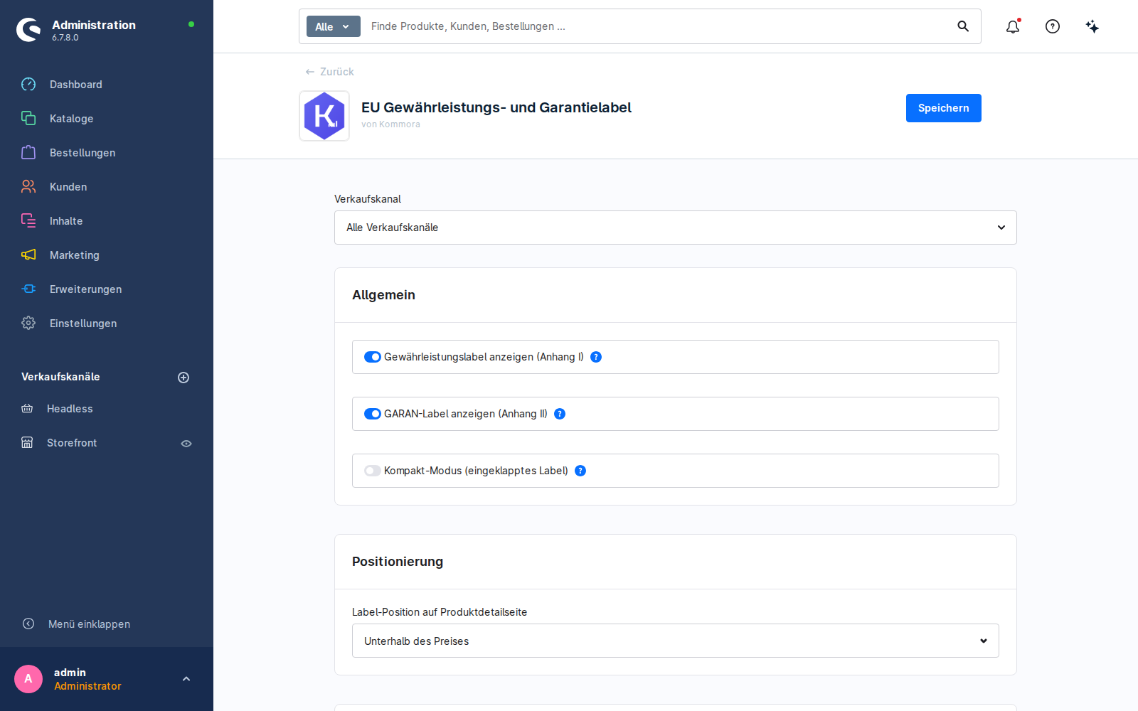 Plugin-Konfiguration im Shopware-Admin