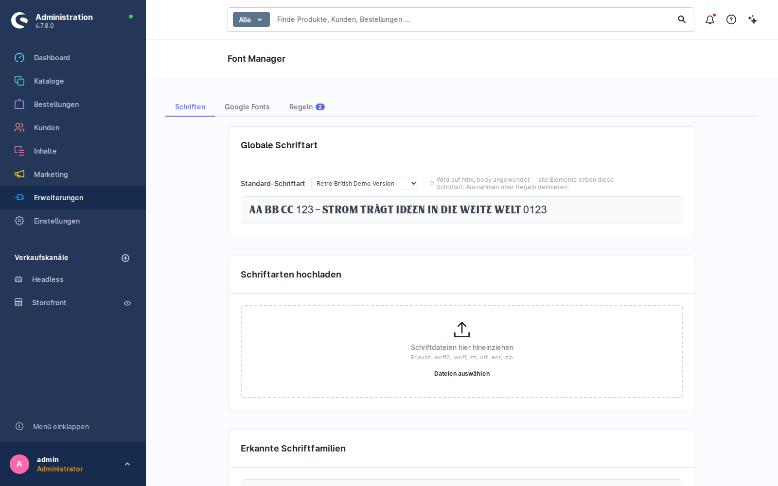 Font-Manager im Admin