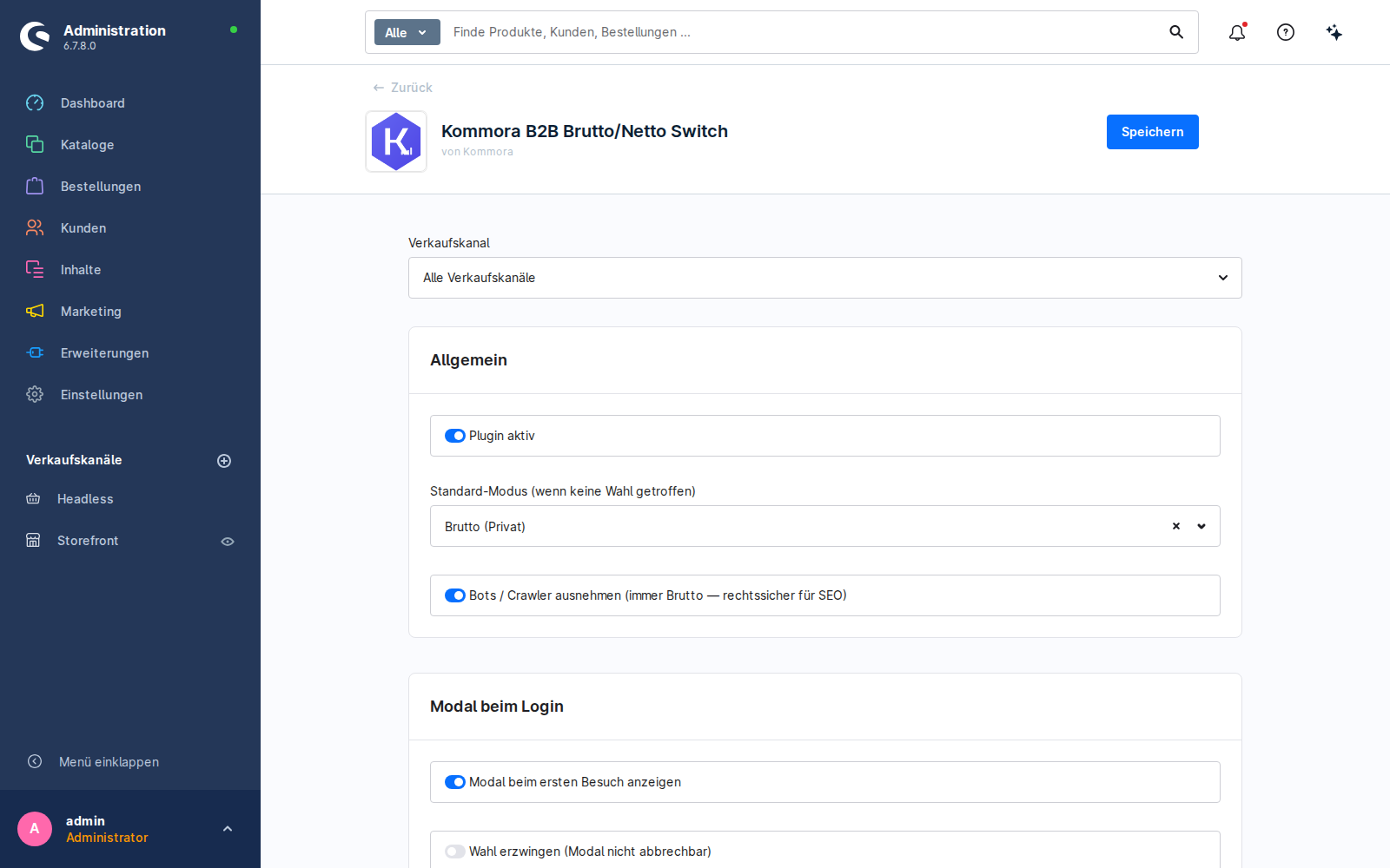 Plugin-Konfiguration im Shopware-Admin