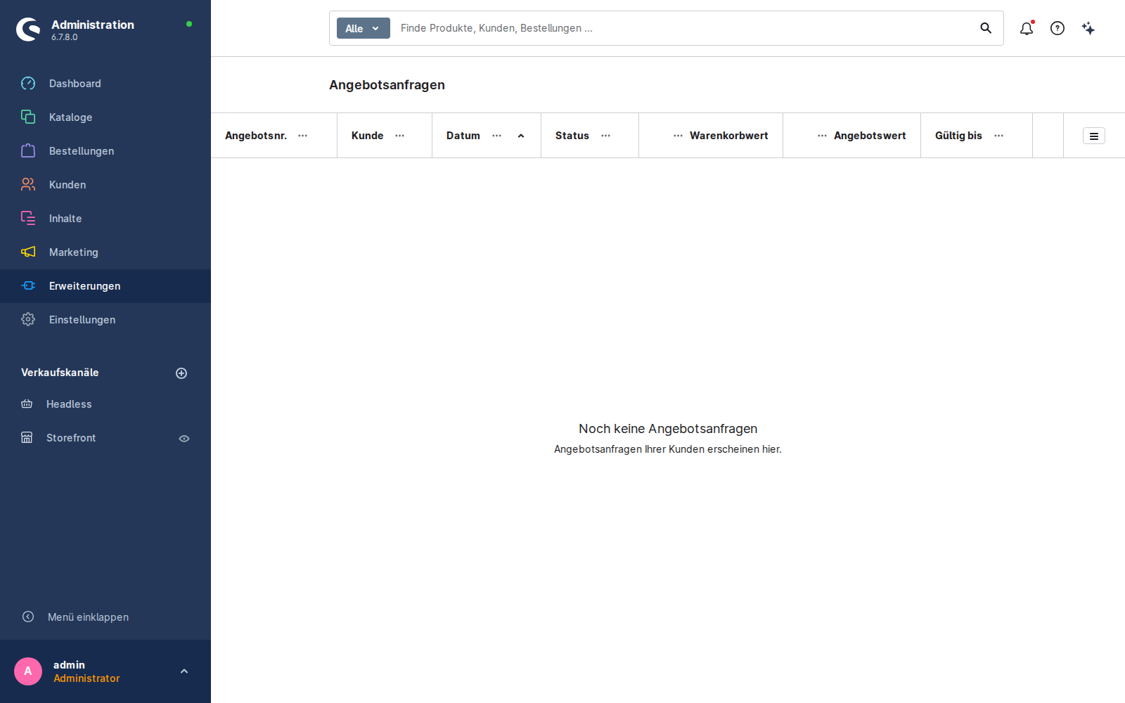 Angebots-Verwaltung im Admin
